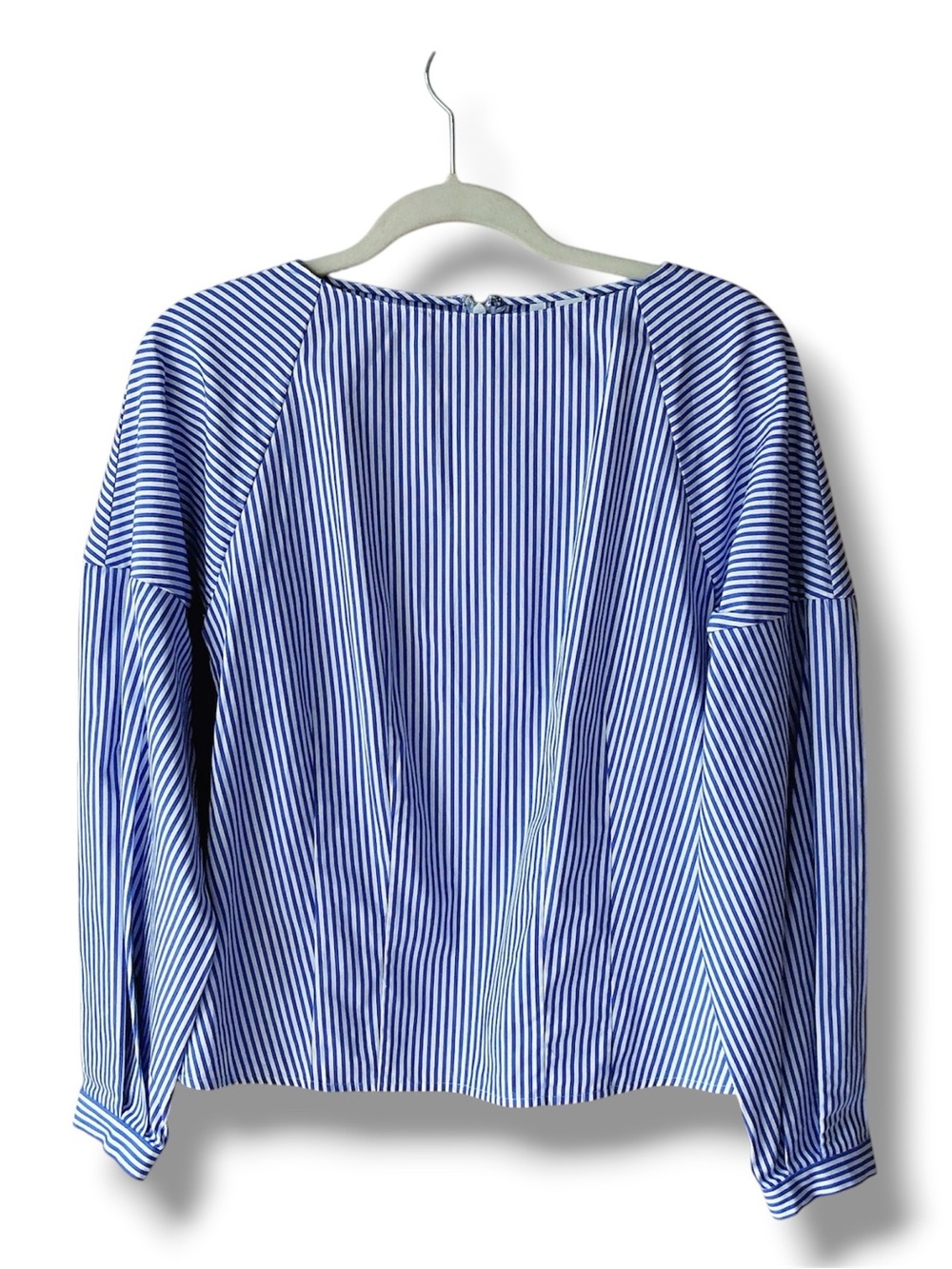 Lewit Blue & White Striped Balloon Sleeve Cotton Blouse Size XS